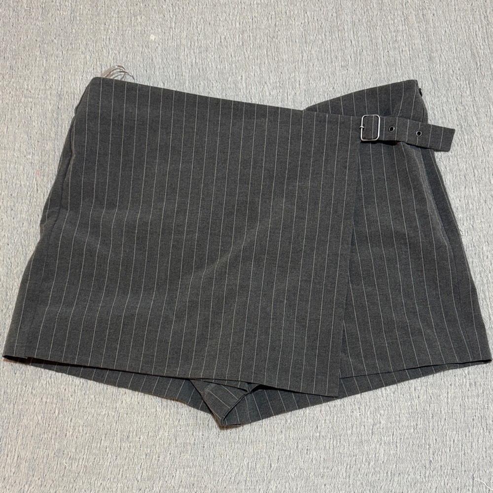 Stylish Black Pinstripe Wrap Skort
